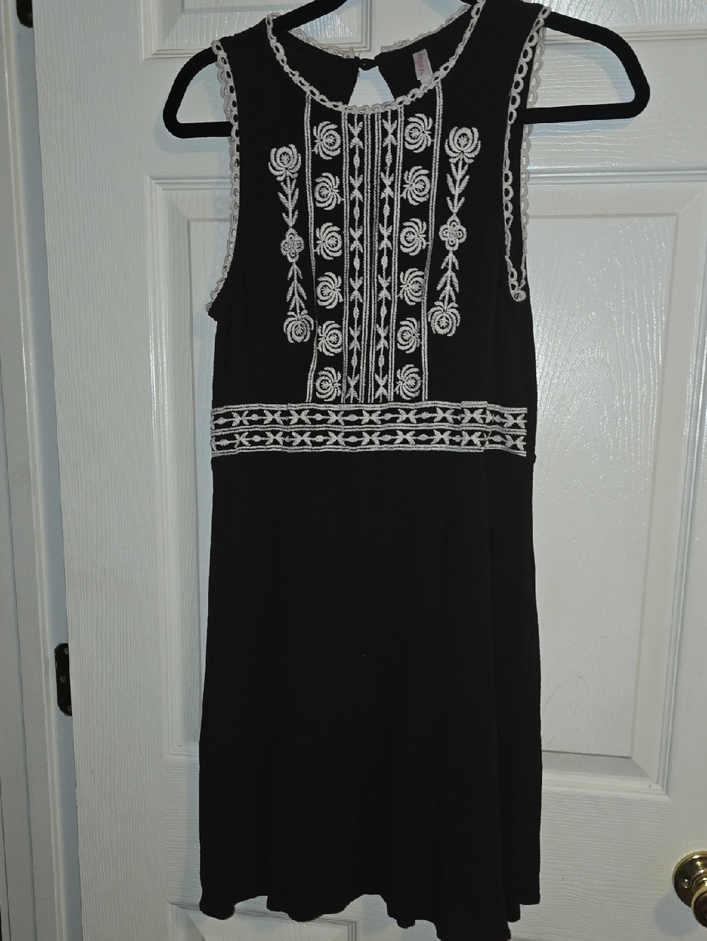 Xhilaration Black Mini Dress with White Floral Embroidery